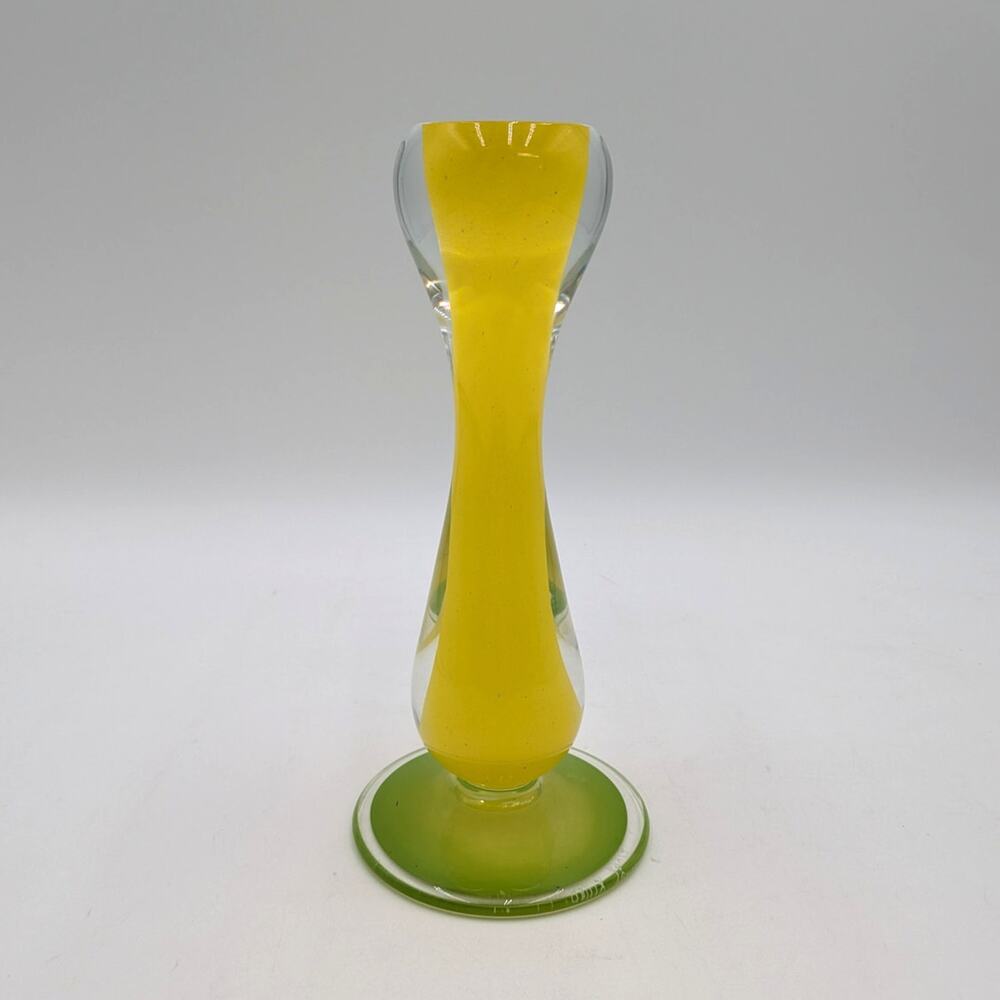 Kosta Boda Gunnel Sahlin Adonis Yellow & Lime Green Cased Glass Candle Stick